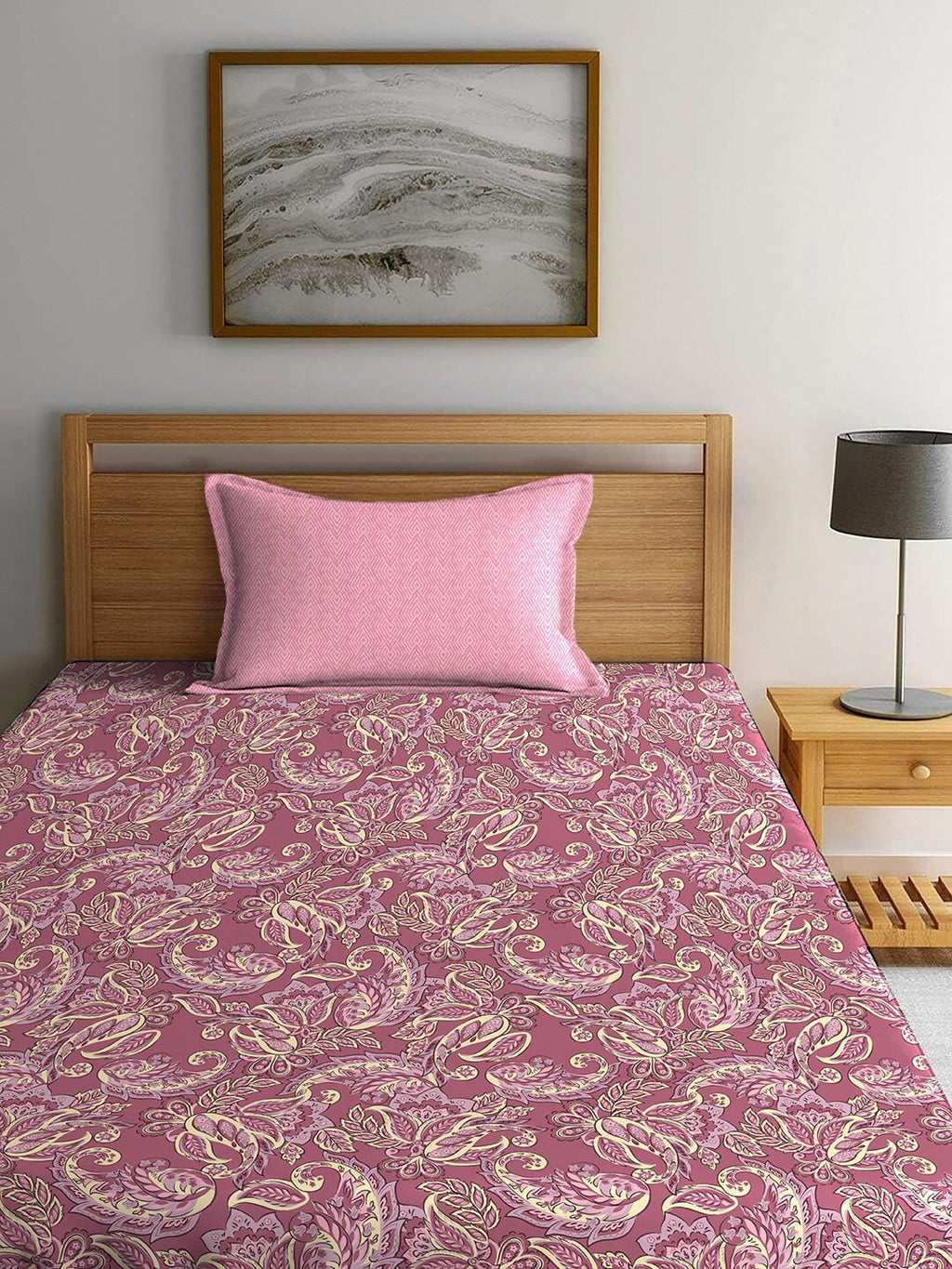 MYTRIDENT Maroon & White Ethnic Motifs Cotton 120 TC Single Bedsheet With 1 Pillow Cover | Grocsy