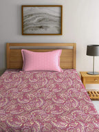 MYTRIDENT Maroon & White Ethnic Motifs Cotton 120 TC Single Bedsheet With 1 Pillow Cover | Grocsy