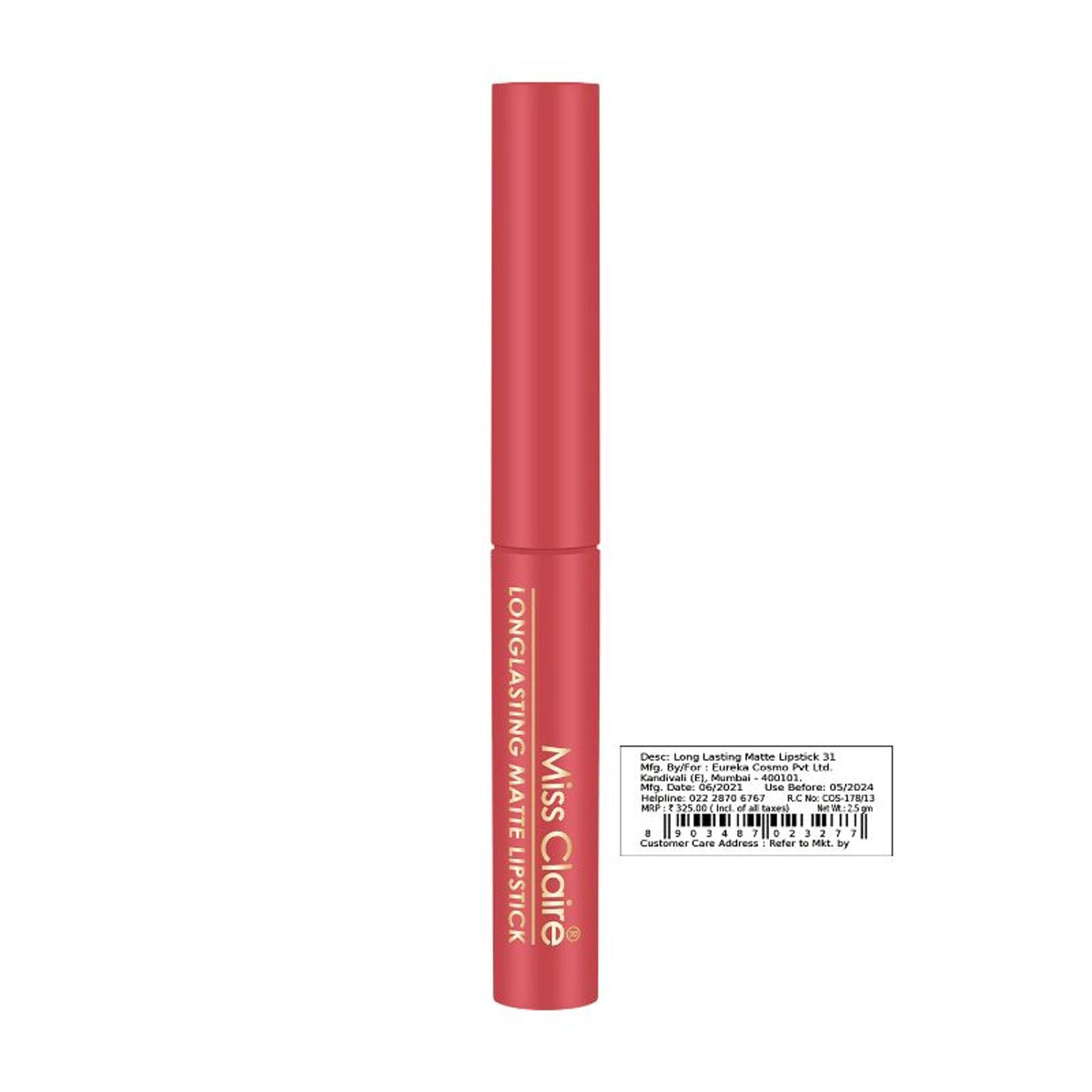 Miss Claire Long Lasting Matte Lipstick - 31 Solid Red | Grocsy