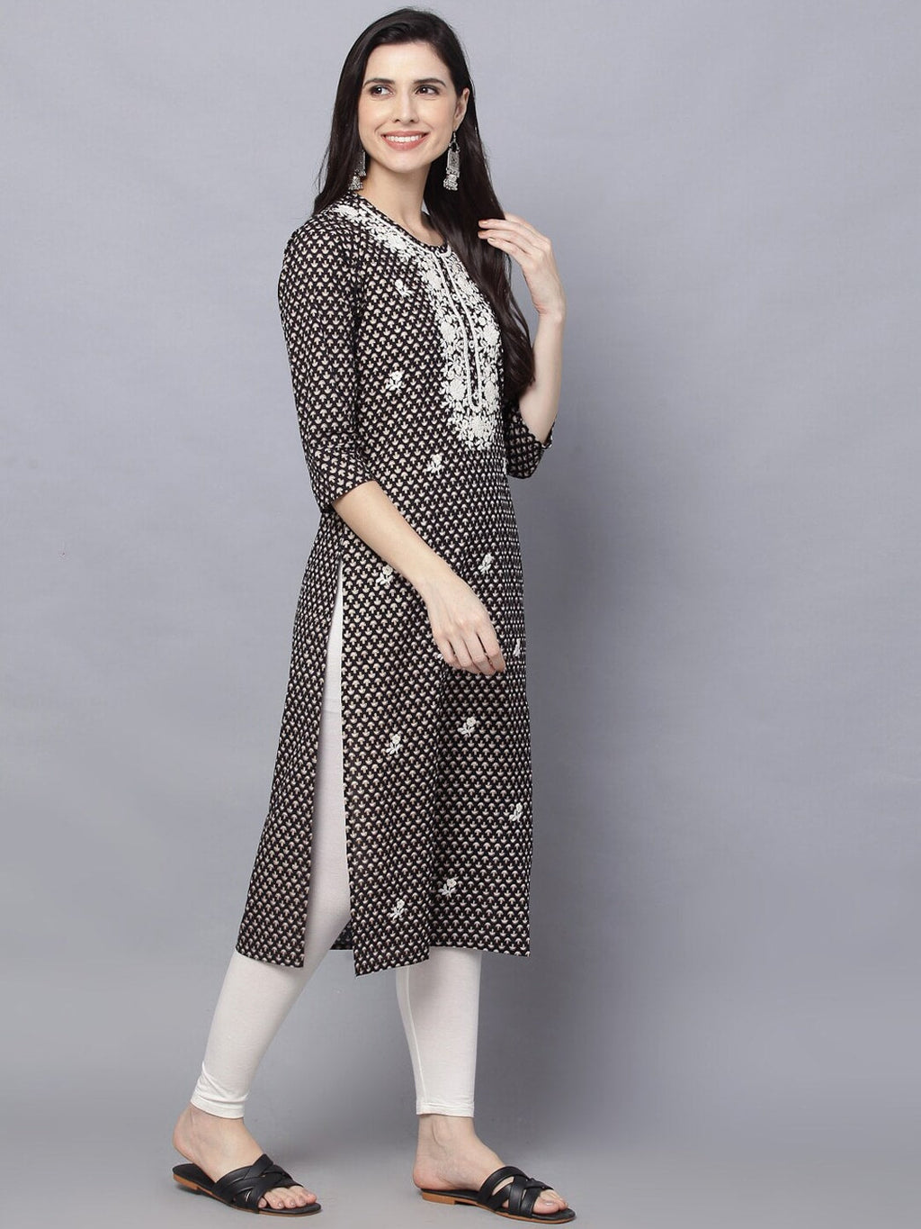 HERE&NOW Women Geometric Yoke Design Thread Work Kurta | Grocsy