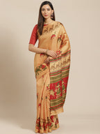 Saree Mall Golden & Maroon Printed Bhagalpuri Saree | Grocsy