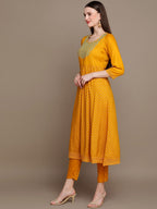 HERE&NOW Ethnic Motifs Embroidered Mirror Work Yoke Anarkali Kurta with Trousers & Dupatta | Grocsy