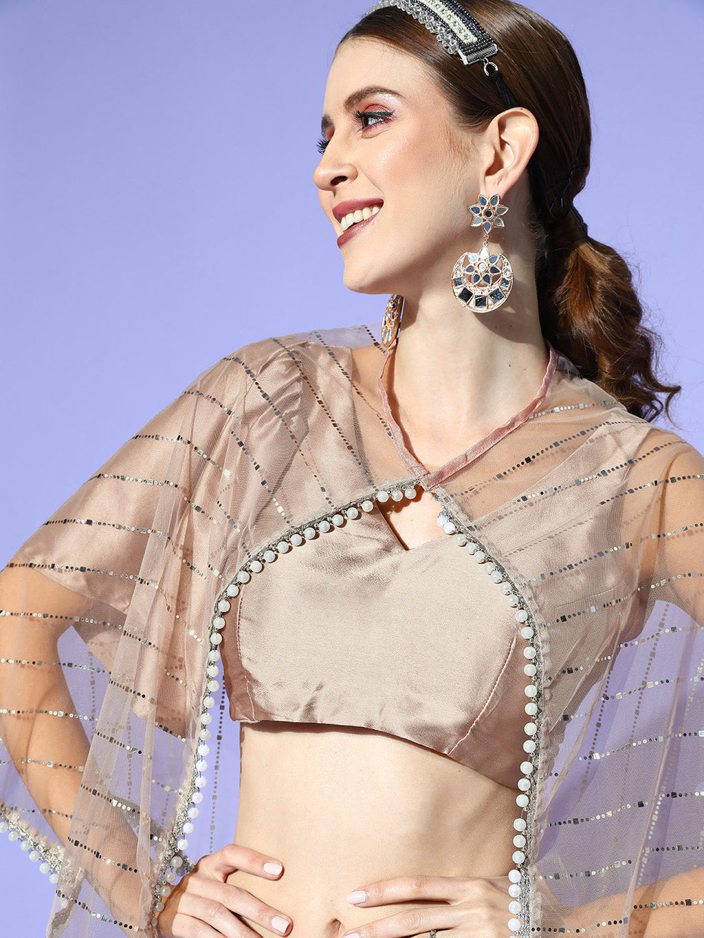 Tikhi Imli Satin Saree With Cape | Grocsy