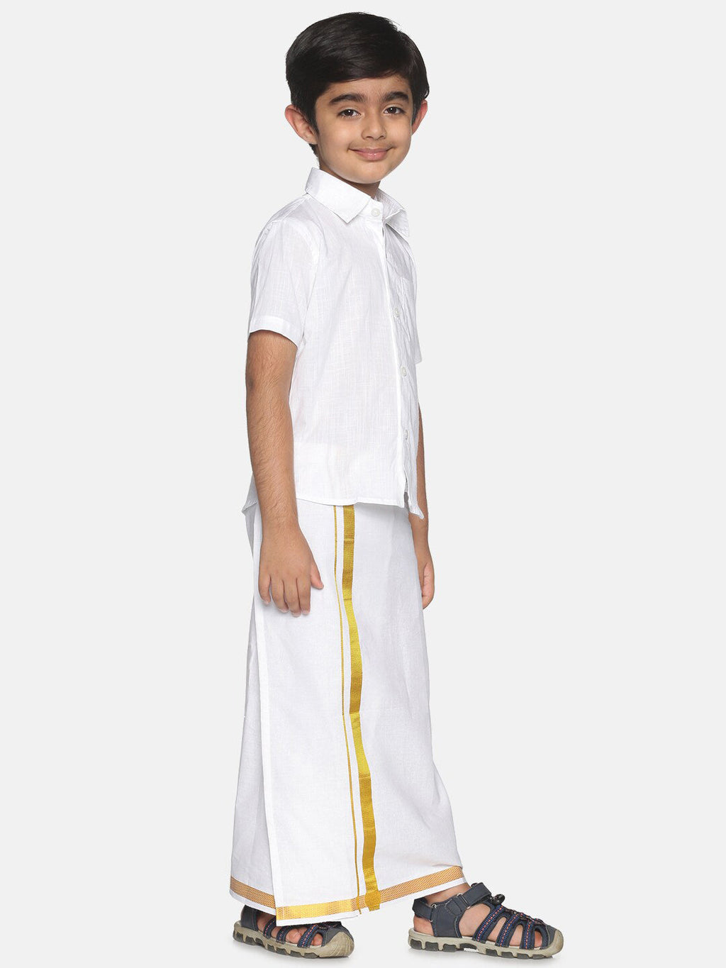 Sethukrishna Boys White & Gold-Toned Shirt with Dhoti | Grocsy