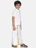 Sethukrishna Boys White & Gold-Toned Shirt with Dhoti | Grocsy