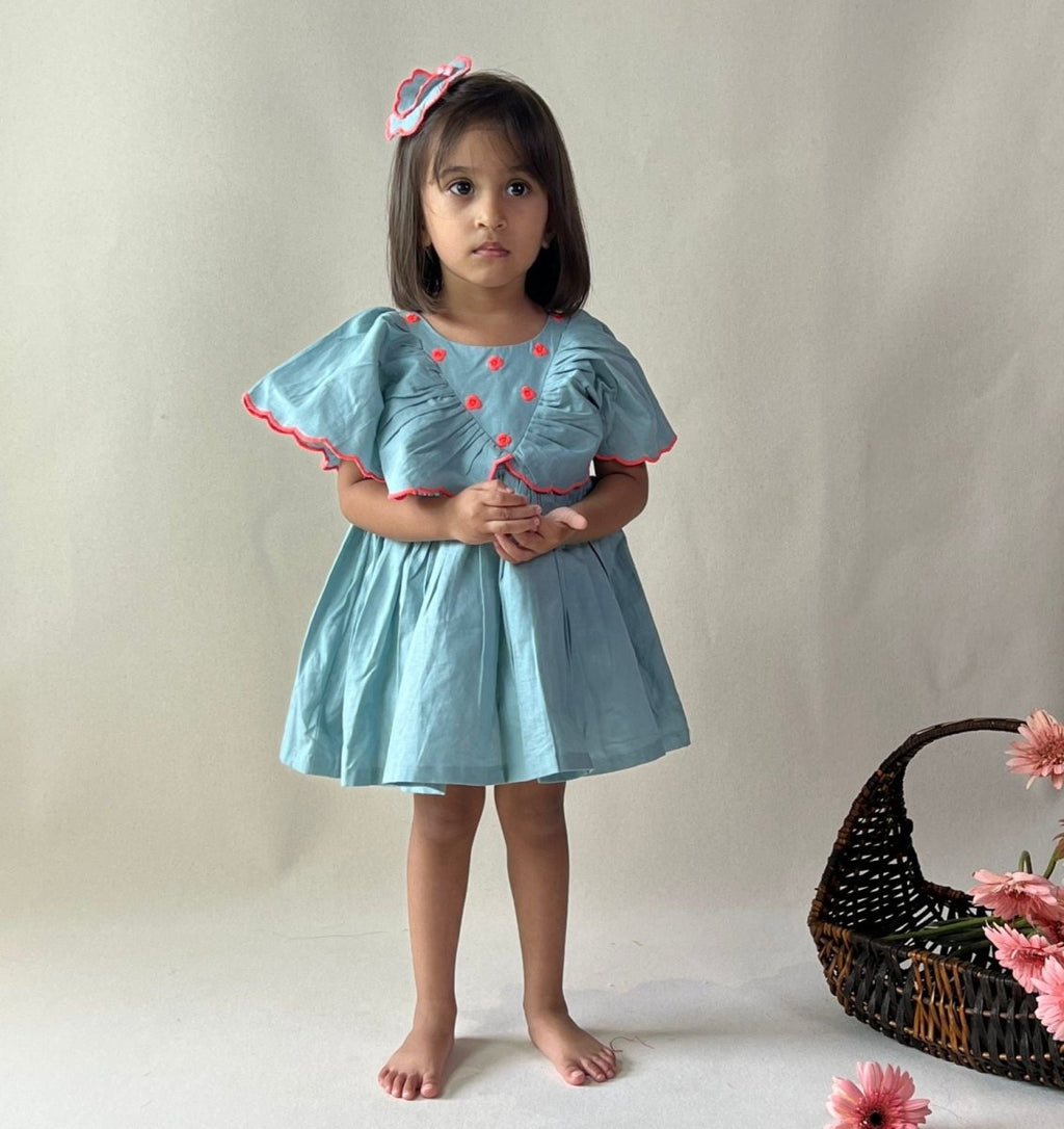 ArthLife Pale Blue Neon Embroidered Dress | Grocsy
