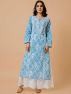 HOUSE OF KARI Ethnic Motifs Printed Cotton Panelled Chikankari Kurta | Grocsy