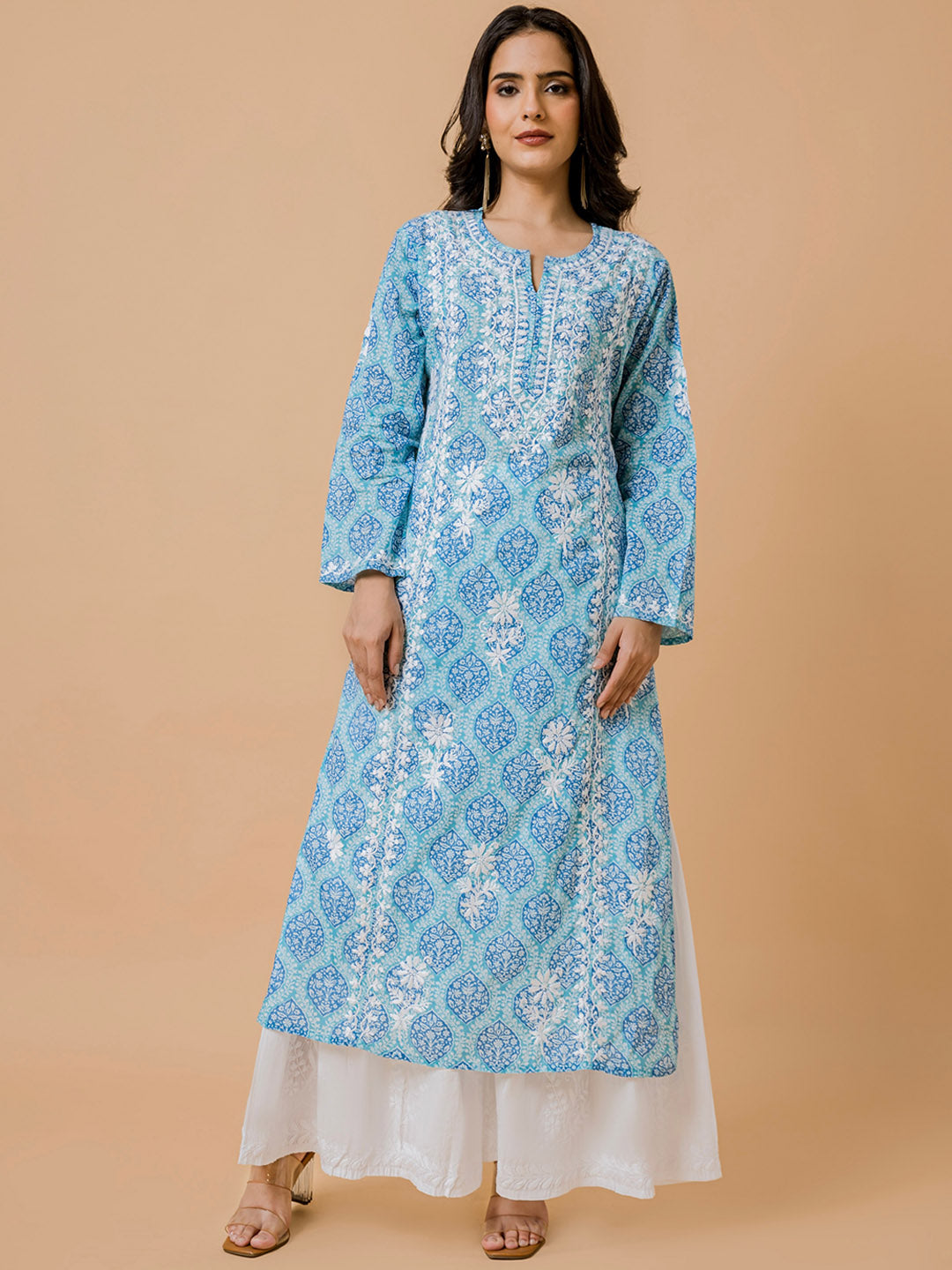 HOUSE OF KARI Ethnic Motifs Printed Cotton Panelled Chikankari Kurta | Grocsy