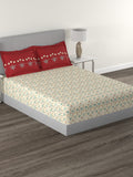MYTRIDENT Beige Green Floral Cotton 144 TC Queen Bedsheet With 2 Pillow Covers | Grocsy
