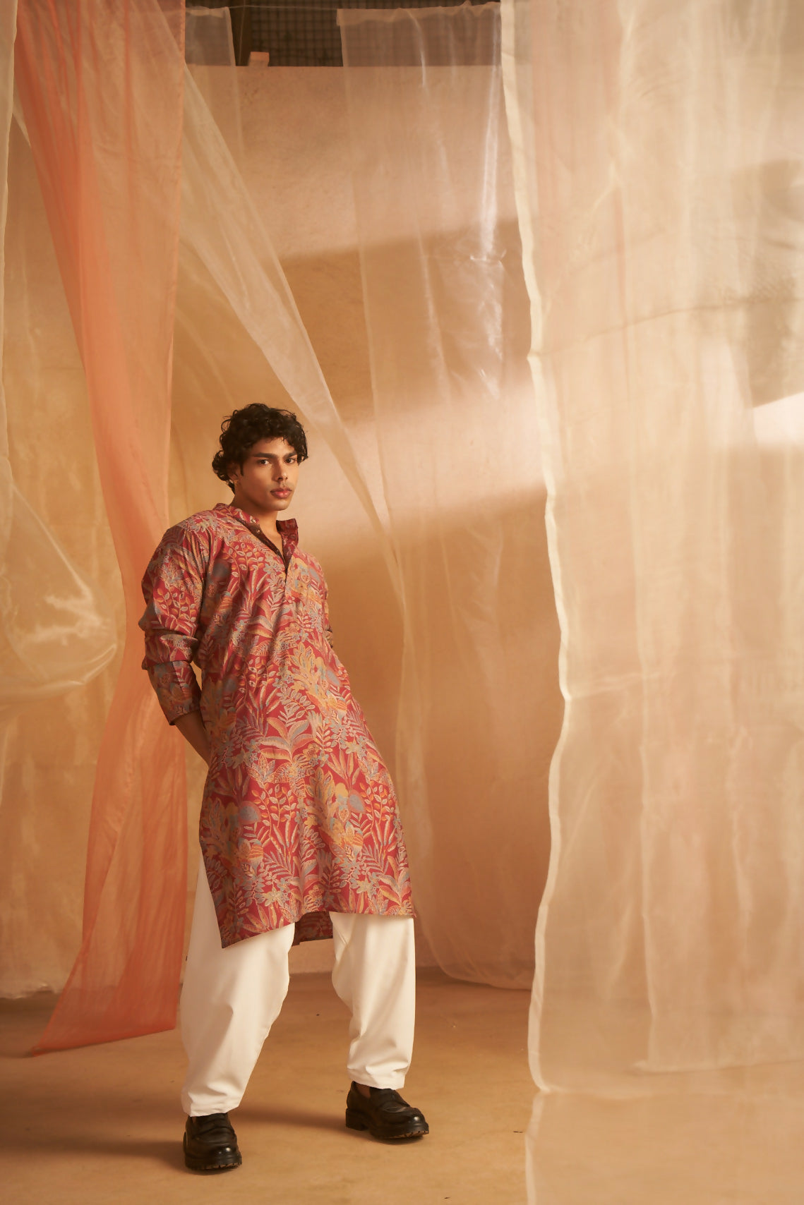 Pink Modal Silk Designer Printed Men's Kurta Set - Mahotsav | Grocsy