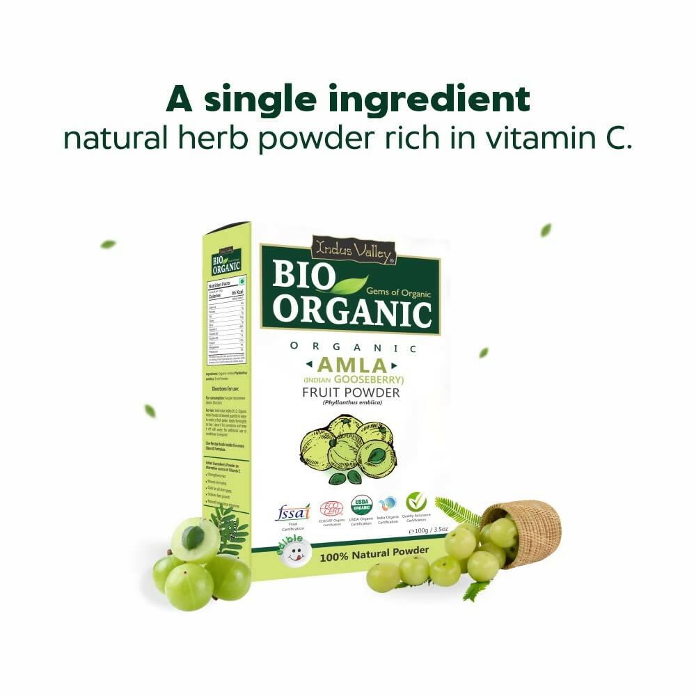Indus Valley Bio Organic Amla (Indian Gooseberry) Powder For Hair | Grocsy