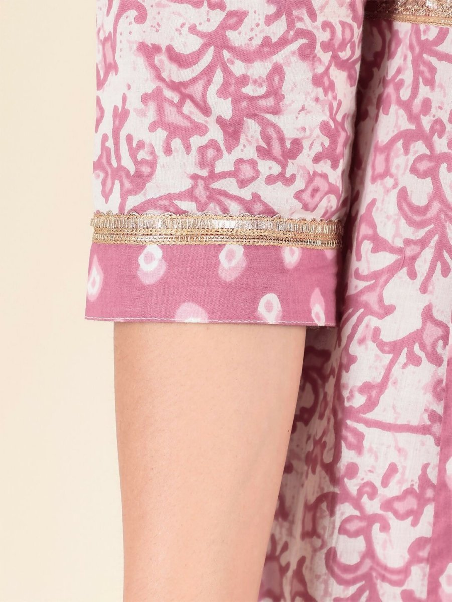 Aramya Anarkali Soft Cotton Block Print Women's Kurta - Pink | Grocsy