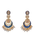 Gold-Polished Kundan & Pearl Dangle Women Blue Meenakari Chandbali Earrings By House of Ree - House of Ree