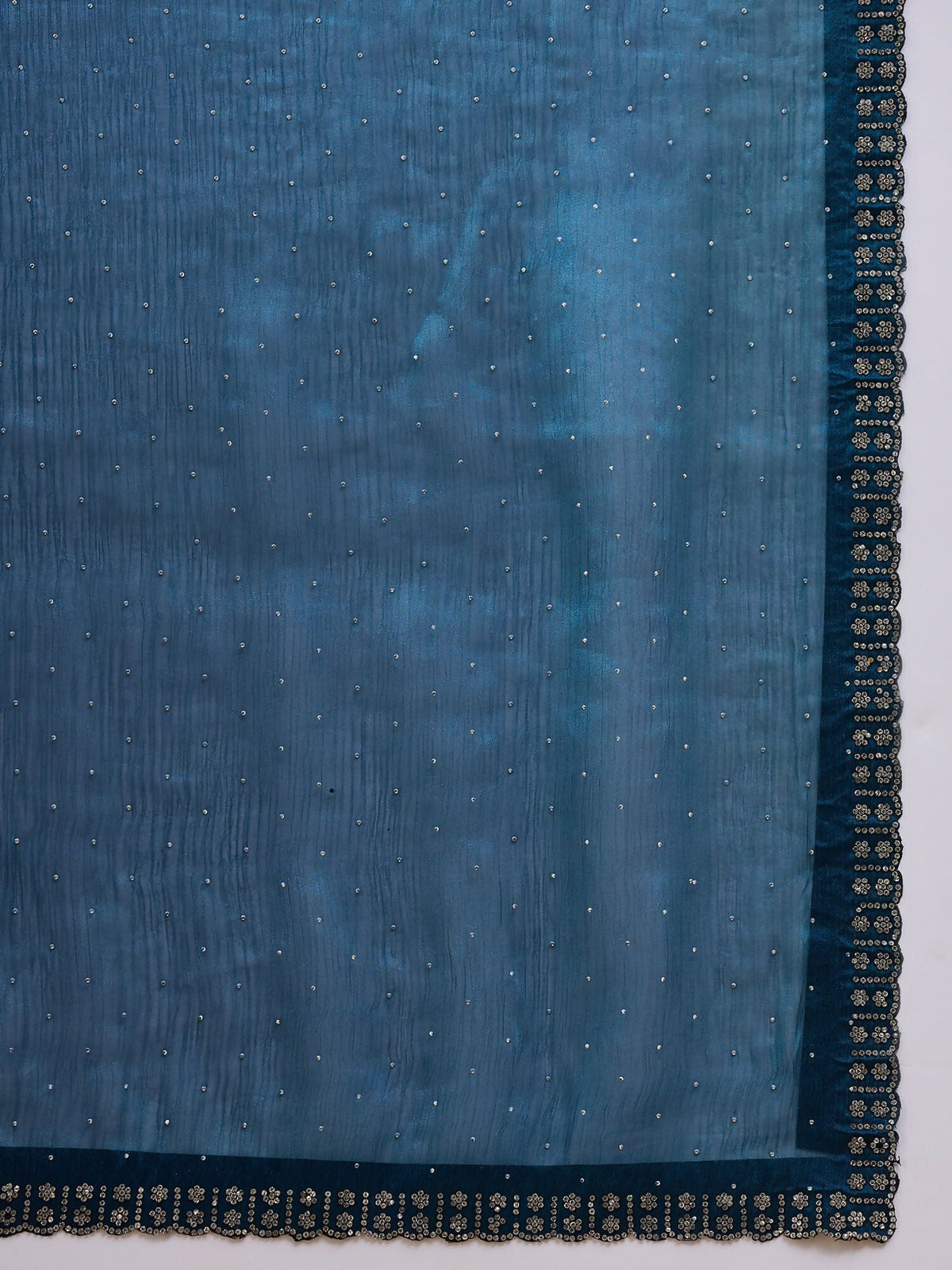 Teal Organza Swaroski Diamond Work Saree with Unstitched Blouse - Radha | Grocsy