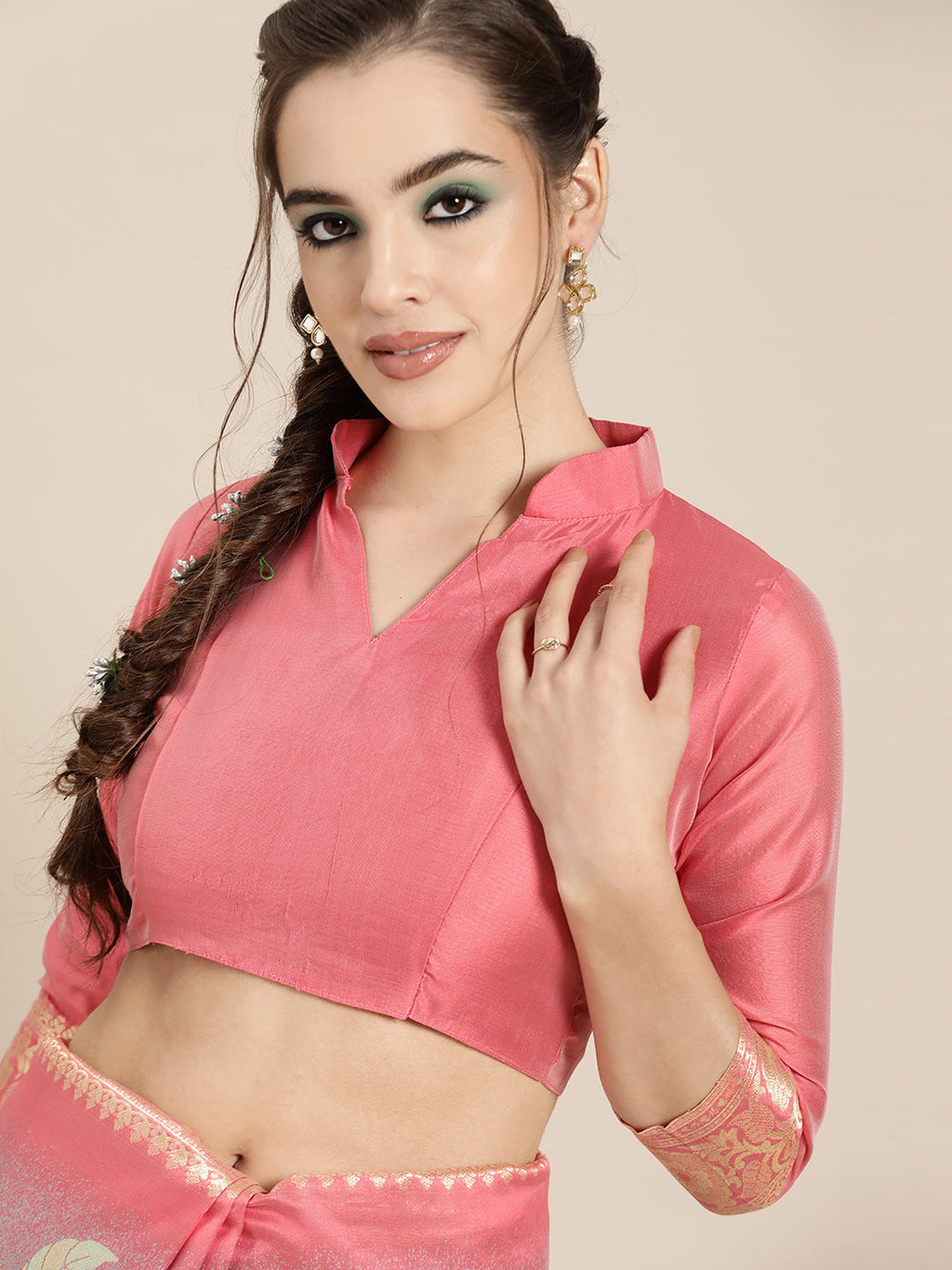 Saree Mall Pink & Blue Floral Dyed Banarasi Saree | Grocsy