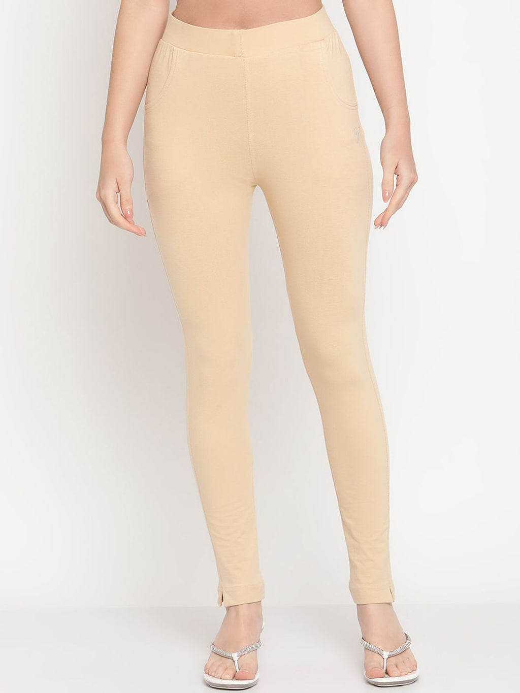 TAG 7 Women Beige & Maroon Pack of 2 Straight Fit Ankle-Length Leggings | Grocsy