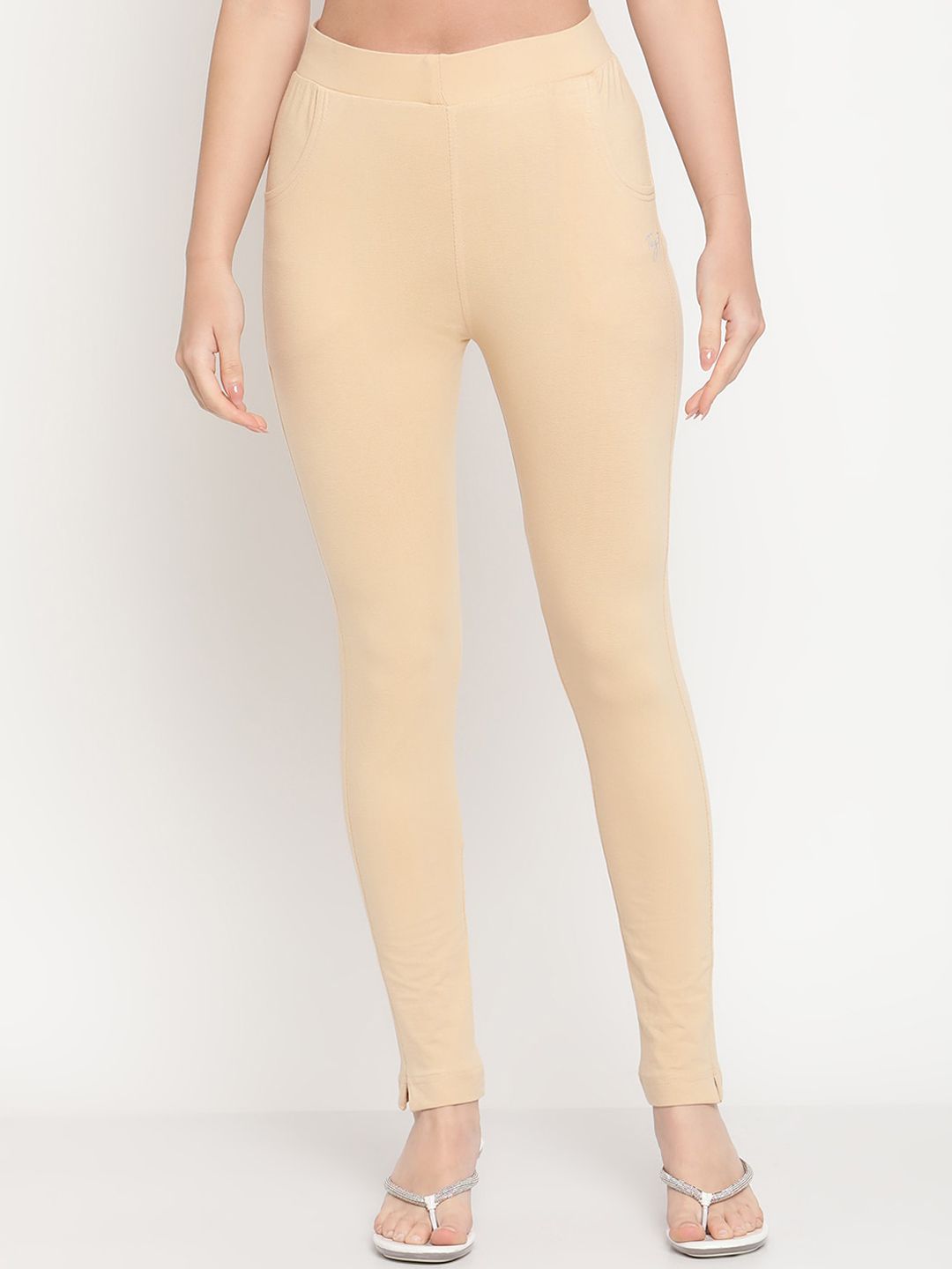 TAG 7 Women Beige & Maroon Pack of 2 Straight Fit Ankle-Length Leggings | Grocsy