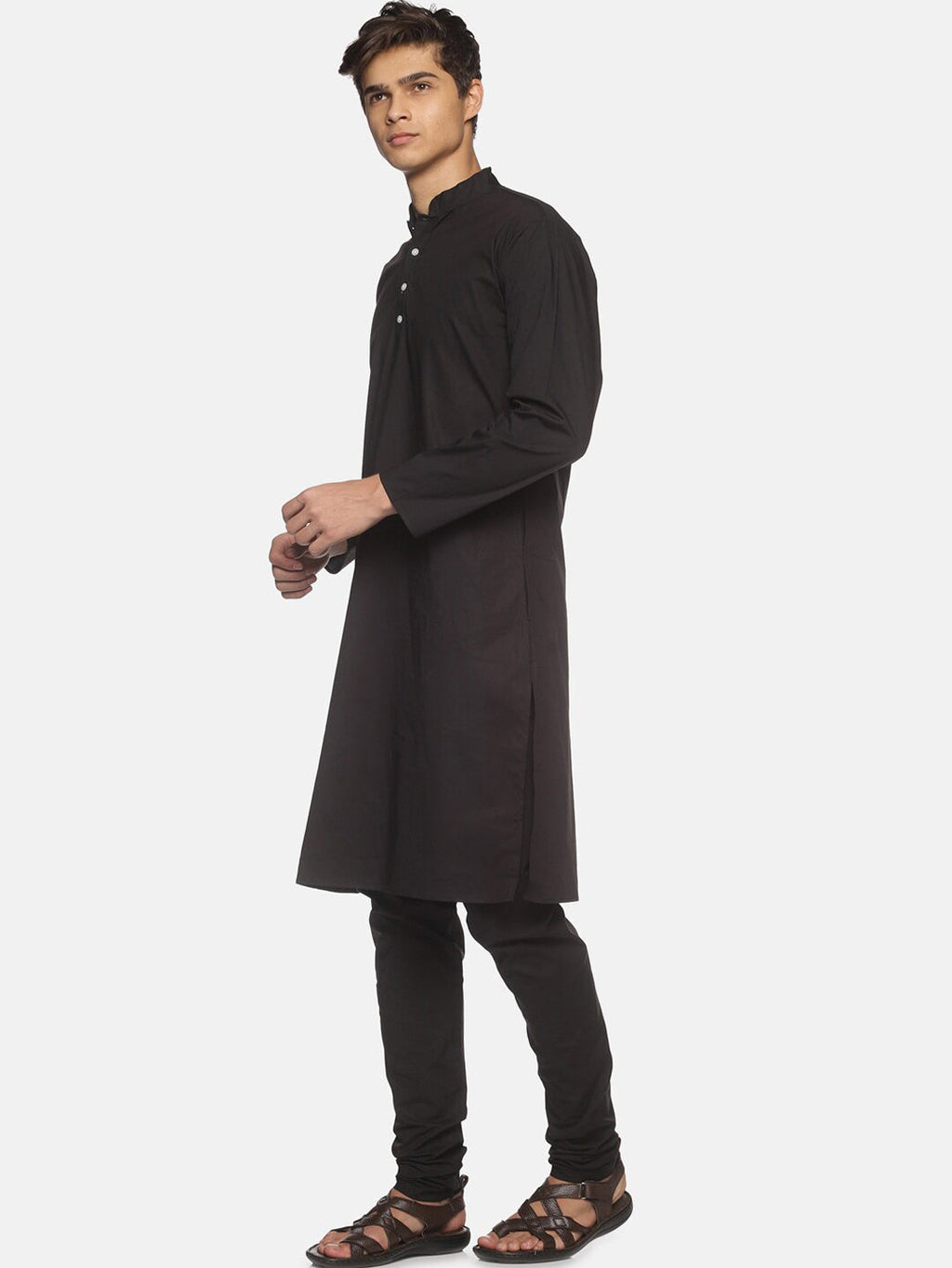Sethukrishna Men Black Pure Cotton Kurta with Pyjamas | Grocsy