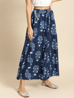 TAG 7 Women Navy Blue & White Printed Flared Palazzos | Grocsy