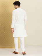 House of Pataudi Men Chikankari Embroidered Pure cotton Jashn Kurta with Churidar | Grocsy