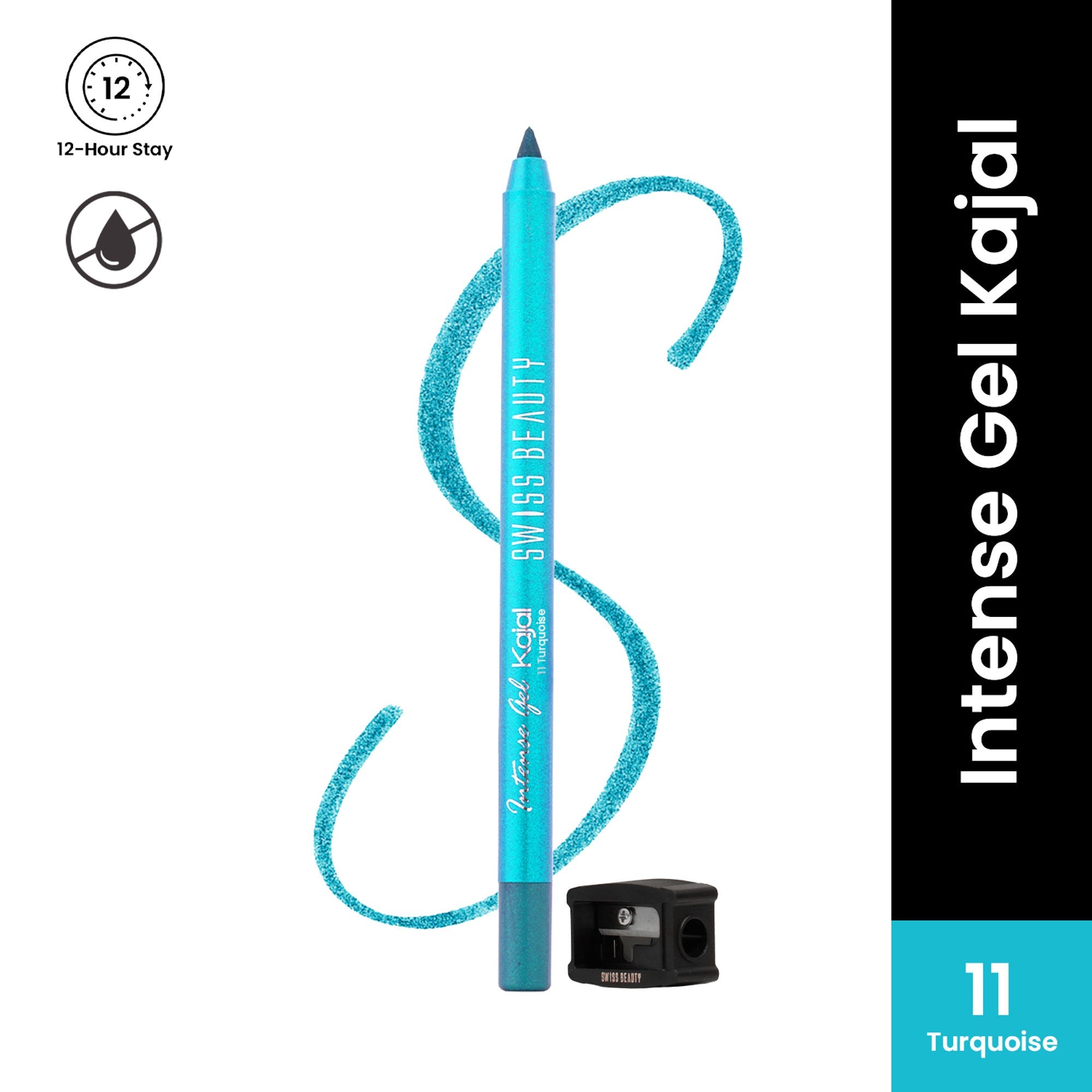 Swiss Beauty Intense Gel Kajal 12-Hour Stay Smudge-Proof with Sharpener - 8904325004441_11turquoise | Grocsy