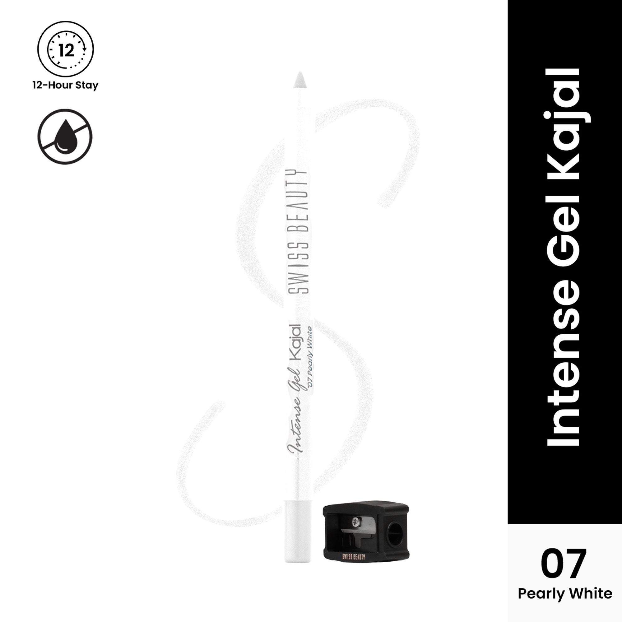Swiss Beauty Intense Gel Kajal 12-Hour Stay Smudge-Proof with Sharpener - 8904325006926_07pearlywhite | Grocsy