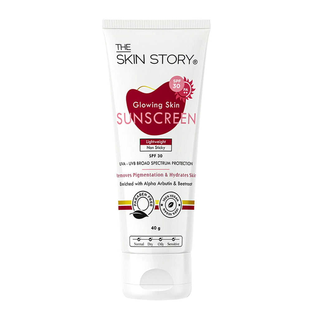 The Skin Story Beetroot Glowing Skin Face Sunscreen SPF 30 PA++ For Sun Tan Dark Spots Pigmentation | Grocsy