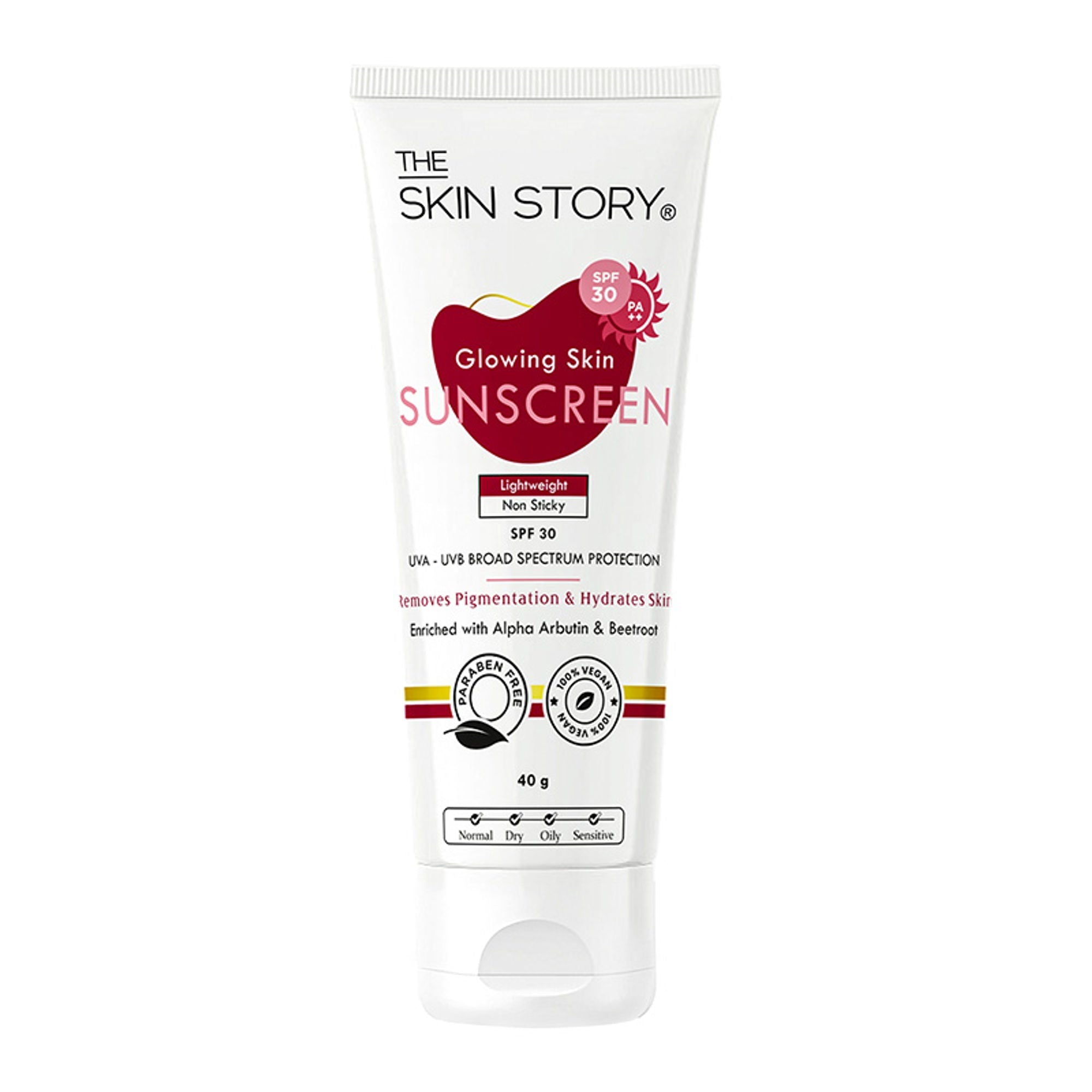 The Skin Story Beetroot Glowing Skin Face Sunscreen SPF 30 PA++ For Sun Tan Dark Spots Pigmentation | Grocsy