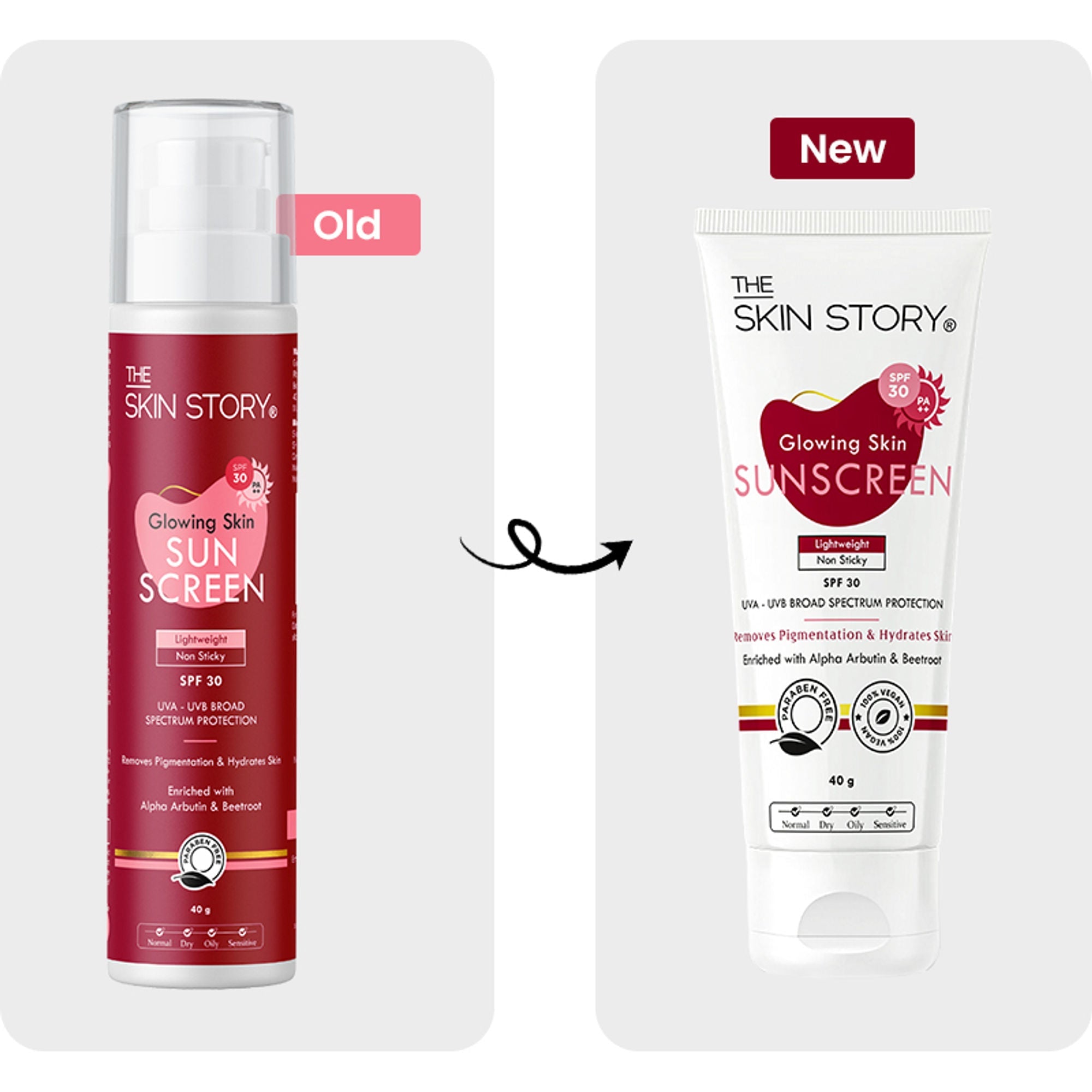 The Skin Story Beetroot Glowing Skin Face Sunscreen SPF 30 PA++ For Sun Tan Dark Spots Pigmentation | Grocsy