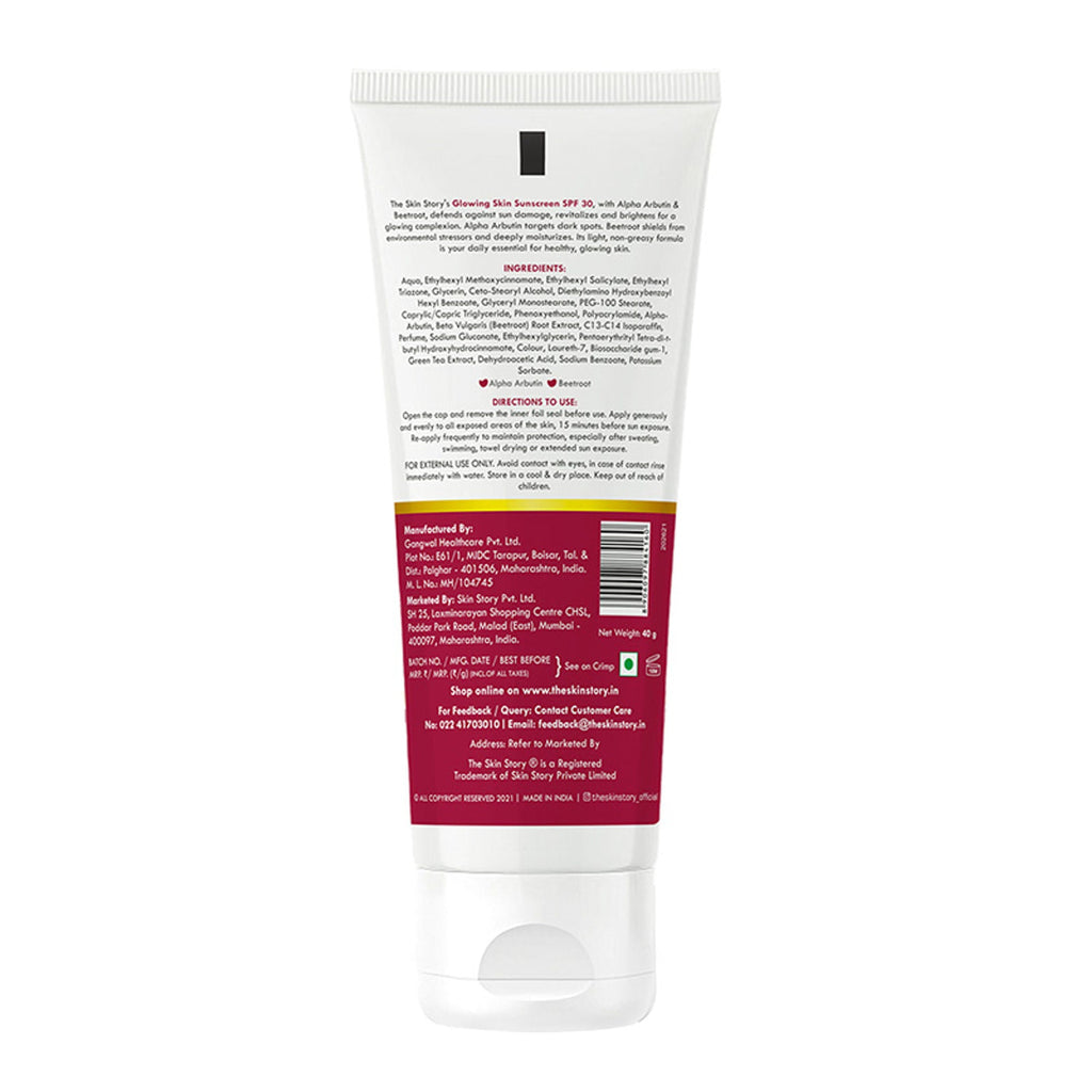 The Skin Story Beetroot Glowing Skin Face Sunscreen SPF 30 PA++ For Sun Tan Dark Spots Pigmentation | Grocsy