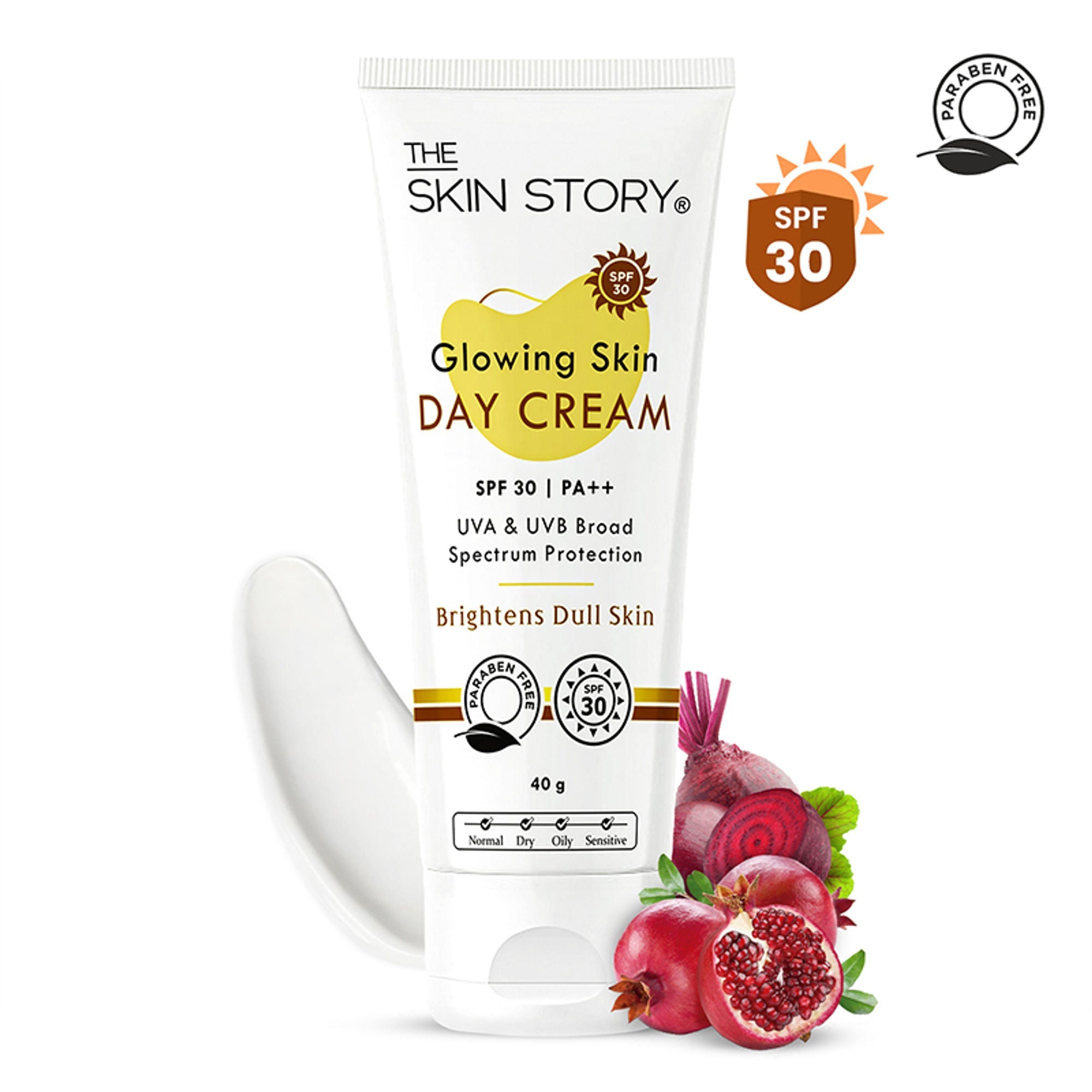 The Skin Story Sun Protection Day Face Cream For Brighter Glowing Skin With SPF 30 PA+++ & Beetroot | Grocsy