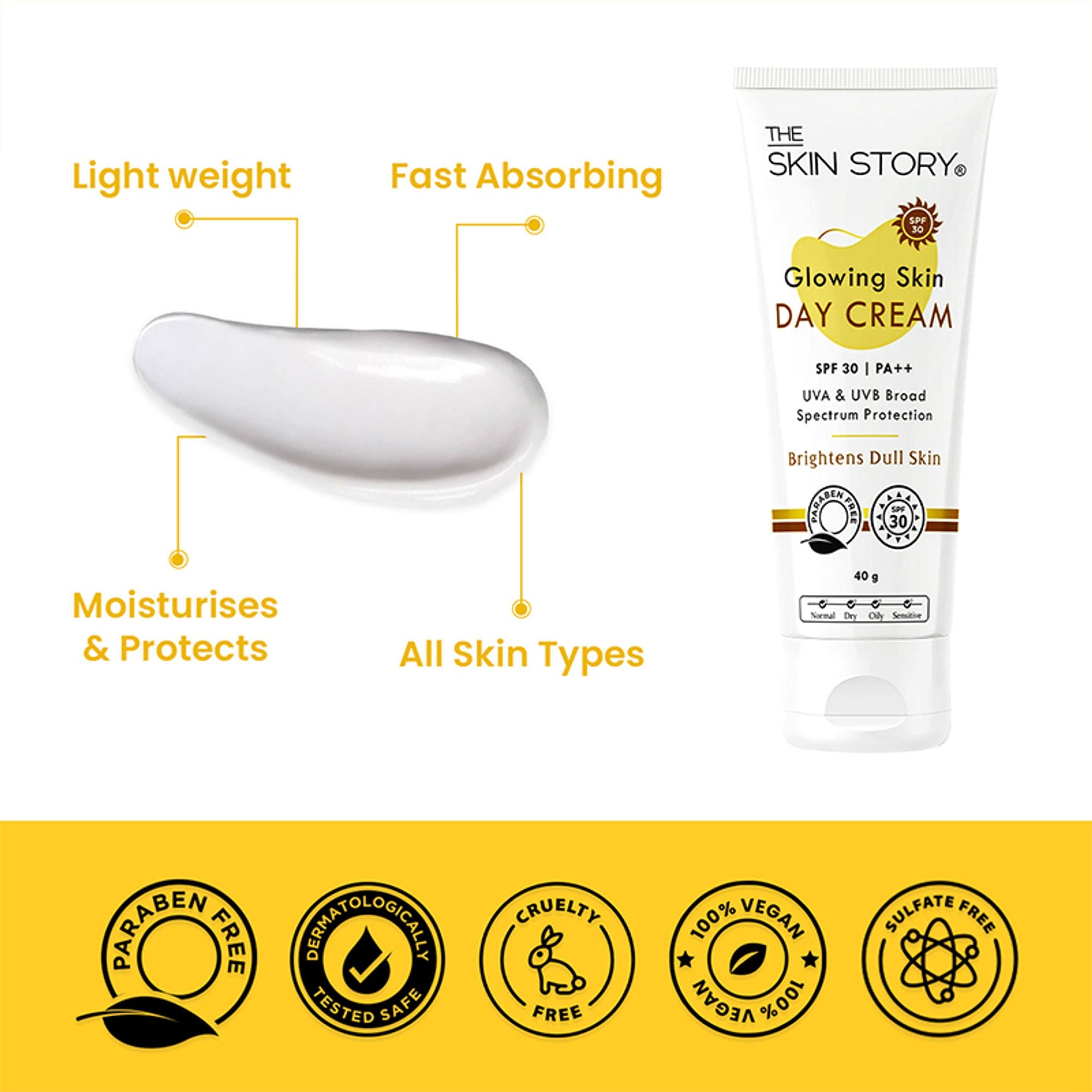 The Skin Story Sun Protection Day Face Cream For Brighter Glowing Skin With SPF 30 PA+++ & Beetroot | Grocsy
