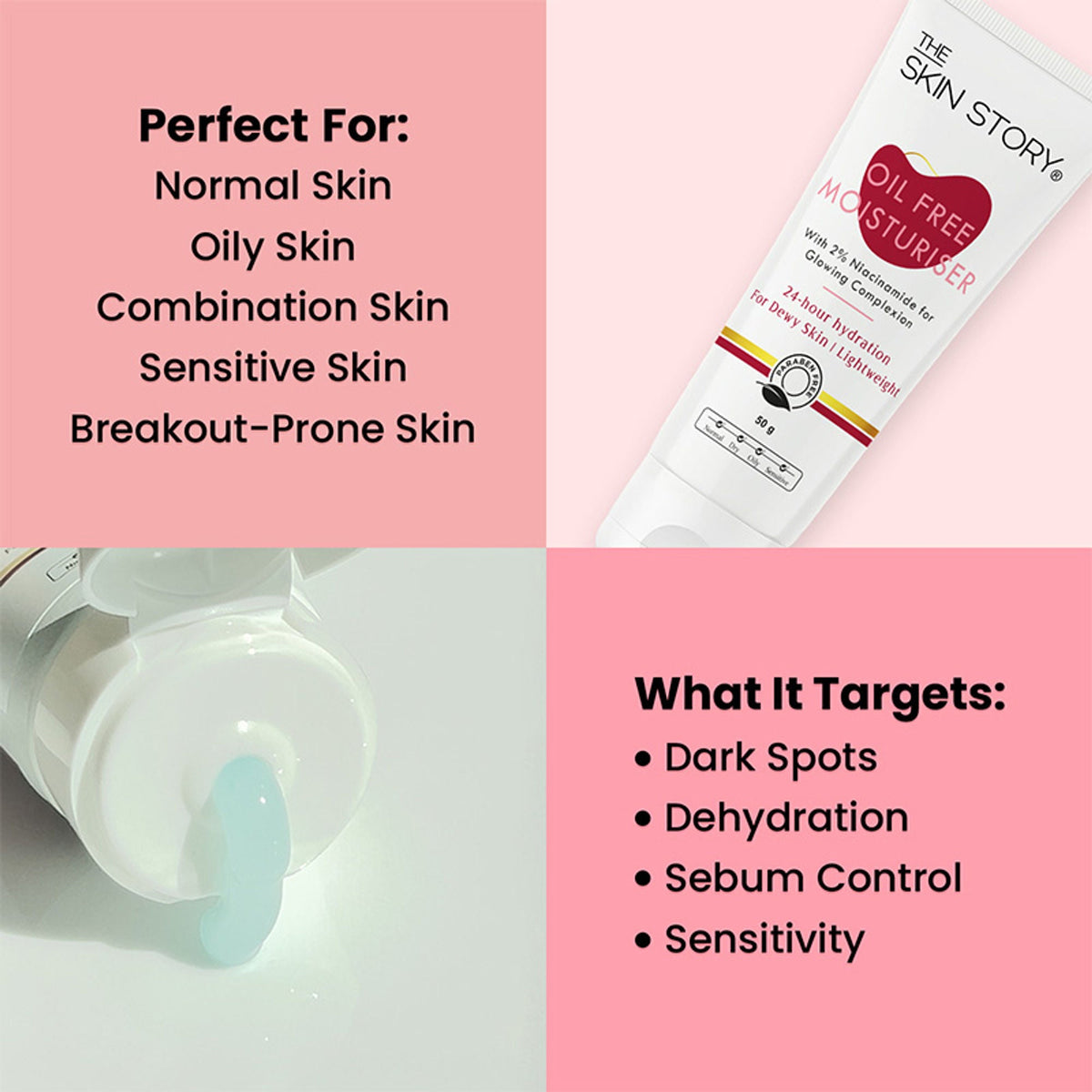 The Skin Story Oil Free Face Moisturizer For Oily Acne Prone Skin Hydrates Adds Glow - Niacinamide | Grocsy