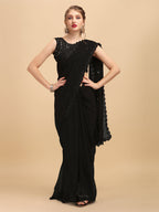 Sangria Black Embellished Sequinned Pure Georgette Saree | Grocsy