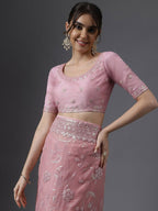 kasee Floral Embroidered Sequinned Organza Saree | Grocsy