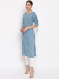 Janasya Women Blue Printed Straight Kurta | Grocsy