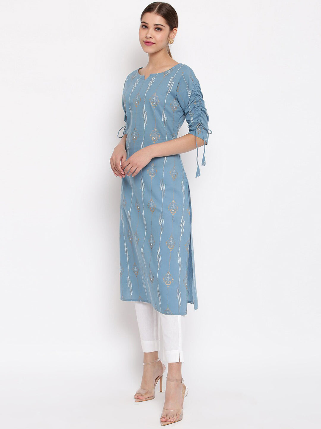 Janasya Women Blue Printed Straight Kurta | Grocsy