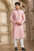 Raivat Ethnic Banarasi Art Silk Mirror Work Kurta Pajama In Dark Pink Colour | Grocsy