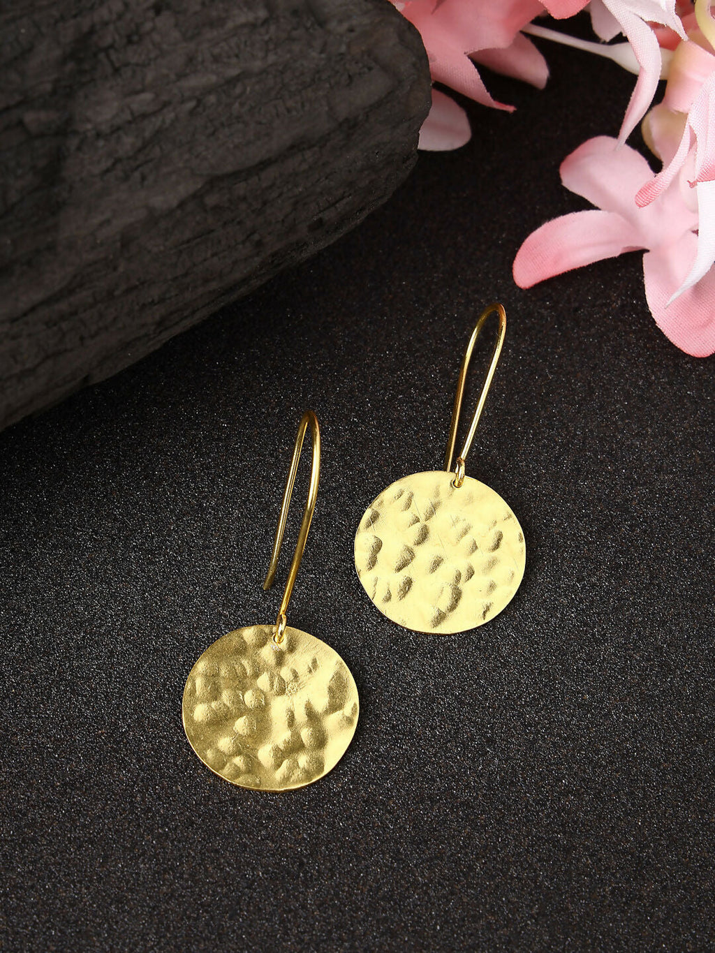 NVR Women Gold-Polished Fish Hook Circle Drop Earrings | Grocsy