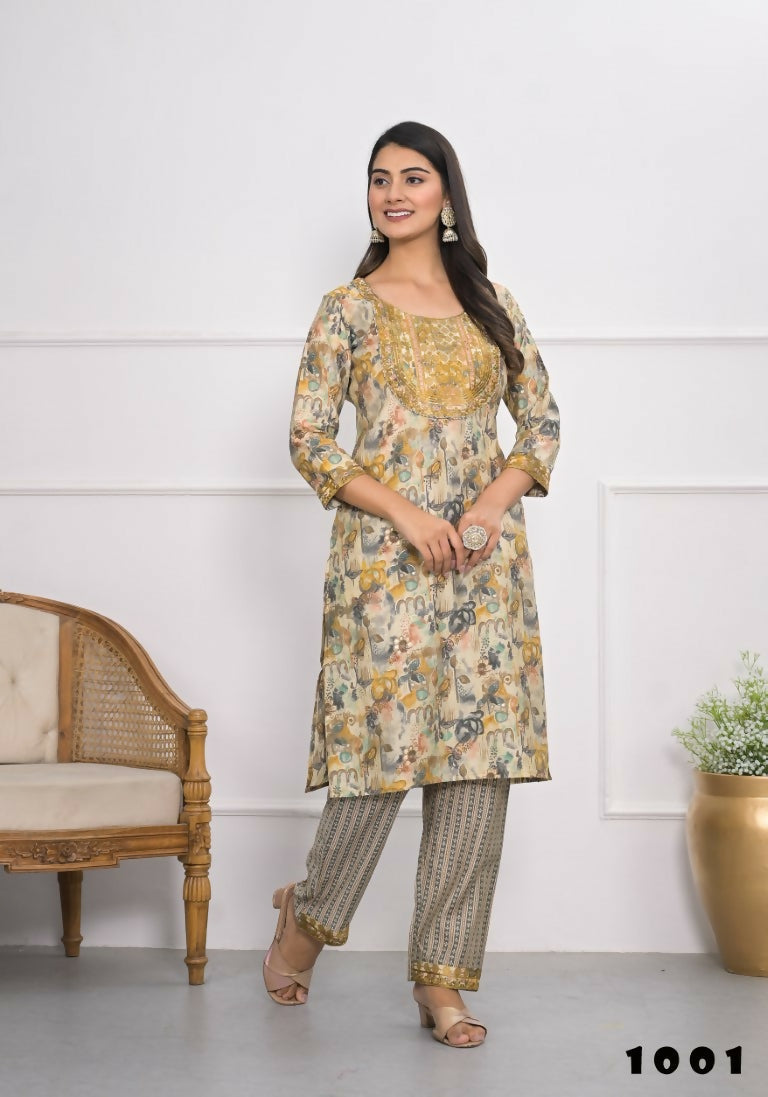 Festive Wear Ethnic Cream chanderi Stitched Suit - Anbazaar | Grocsy