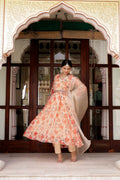Vaasva Women Cream Organza Floral Print & Embroidered Anarkali Kurta, Pant & Dupatta set | Grocsy