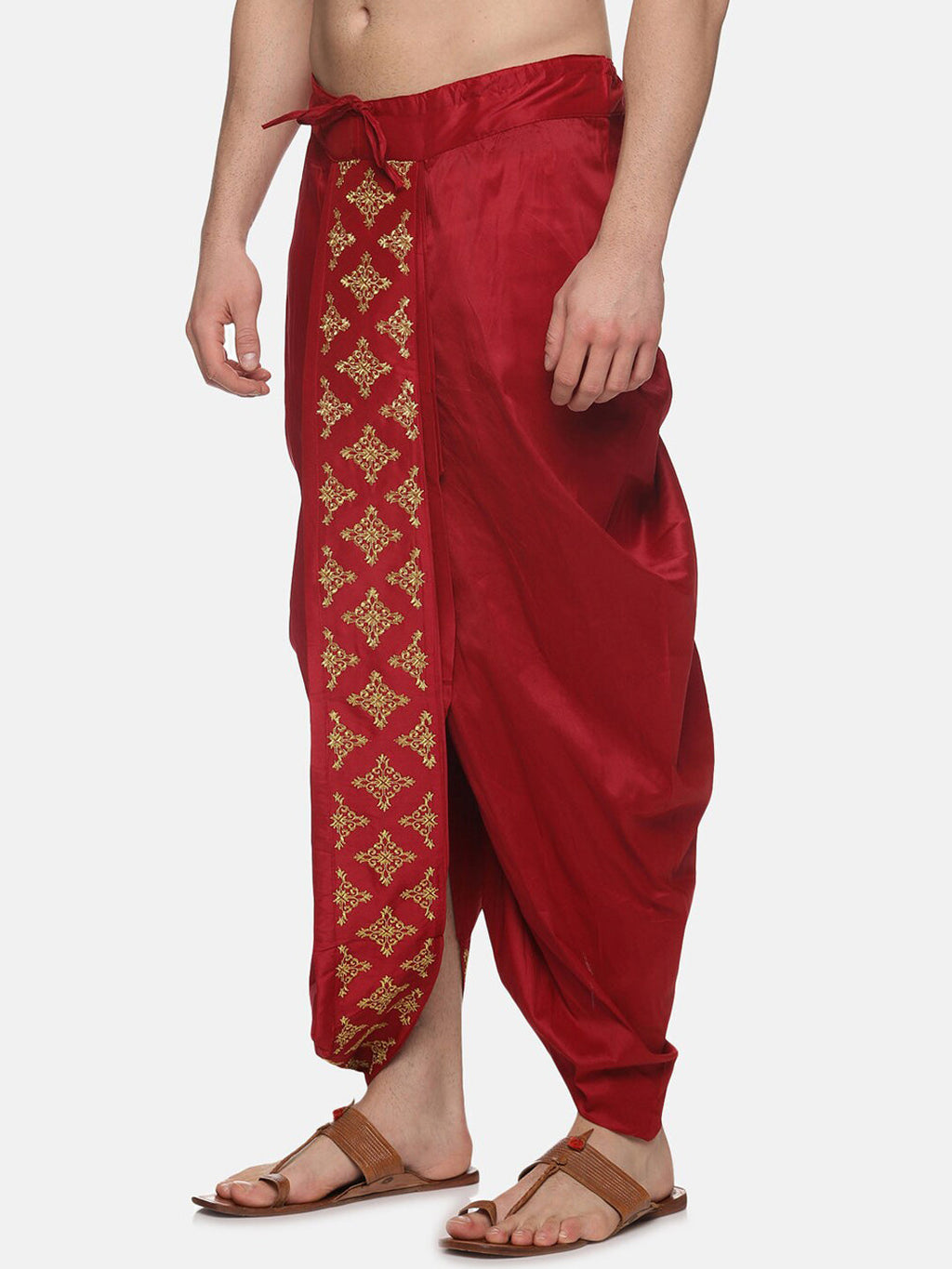 Sethukrishna Men Maroon Embroidered Dhotipants | Grocsy