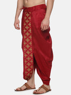Sethukrishna Men Maroon Embroidered Dhotipants | Grocsy