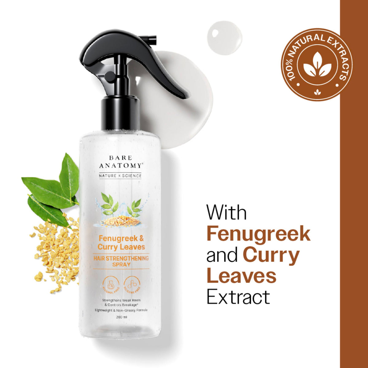Bare Anatomy Nature x Science Fenugreek and Curry Leaves Hair Strengthening Spray | Grocsy