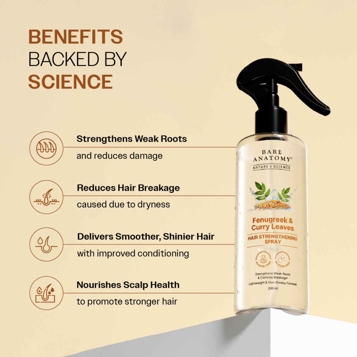 Bare Anatomy Nature x Science Fenugreek and Curry Leaves Hair Strengthening Spray | Grocsy