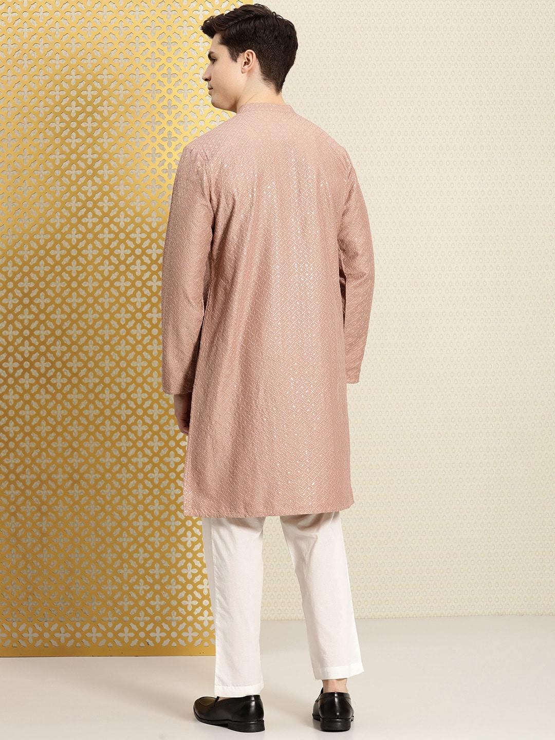 House of Pataudi Men Jashn Ethnic Motifs Embroidered Sequinned Kurta with Pyjamas | Grocsy