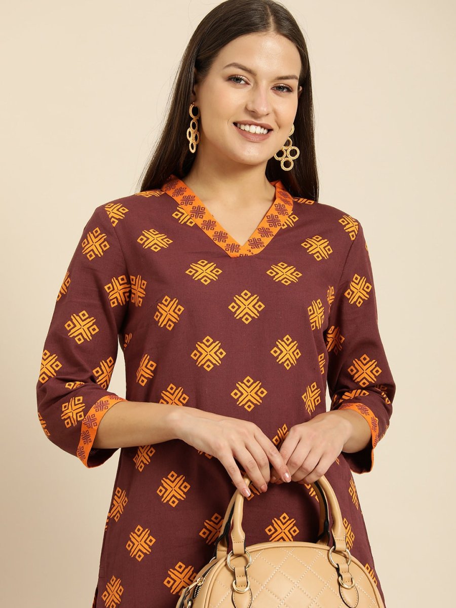 All About You Women Maroon Ethnic Motifs Printed Kurta with Printed Trousers | Grocsy