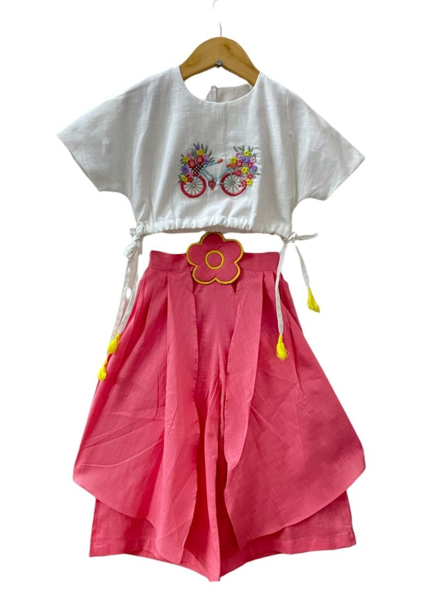 ArthLife Pink White Cycle Embroidered Co-Ord Set | Grocsy