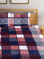 Stylespace by Isha Pink Geometric 300 TC Warm Velvet King Bedsheet & 2 Pillow Covers | Grocsy