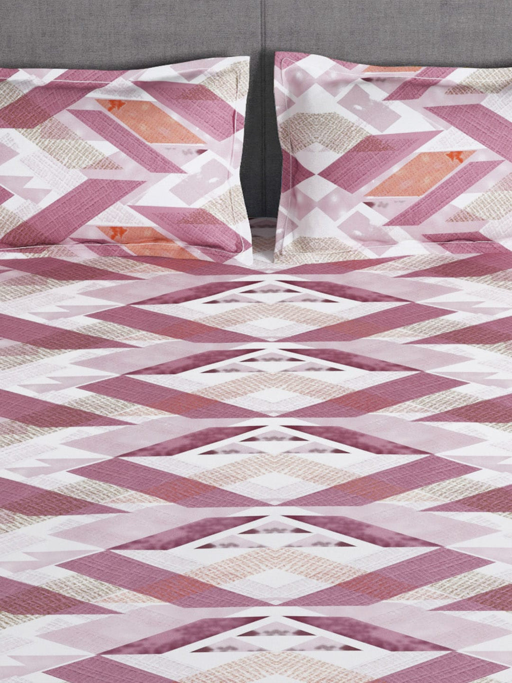 Story@home Arena Pink & White Geometric Printed 180 TC Bedsheet & Pillow Covers | Grocsy